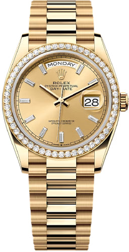 Rolex Day-Date 36 36mm Champagne Colour Diamond-Set Dial Diamond-Set Bezel President Bracelet - 128348RBR