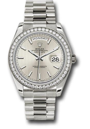 Rolex White Gold Day-Date 40 Watch -  Bezel - Silver Stripe Motif Index Dial - President Bracelet - 228349RBR ssmip