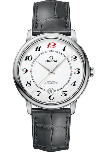 Omega De Ville Prestige Co-Axial De Ville 50th anniversary Watch - 39.5 mm White Gold Case - White Enamel Dial - Grey Leather Strap - 424.53.40.20.04.002