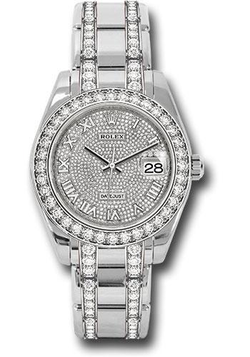 Rolex White Gold Oyster Perpetual Pearlmaster 39 Watch - Diamond Bezel - Diamond Paved Roman Dial - Diamond Bracelet - 86289 dprdp