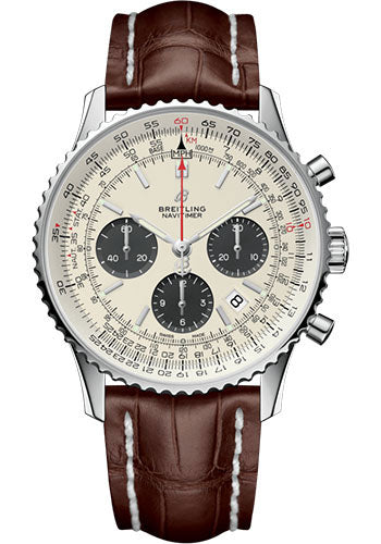 Breitling Navitimer B01 Chronograph 43 Watch - Steel - Mercury Silver Dial - Brown Croco Strap - Folding Buckle - AB0121211G1P2