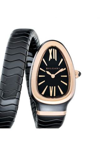 Serpenti Spiga Quartz Black Lacquered Dial Ladies Watch