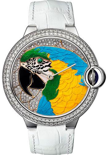 Cartier Cartier D'Art Ballon Bleu Limited Edition of 20 Watch - 42 mm White Gold Case - Parrot Motif Diamond Dial - White Alligator Strap - HPI00769