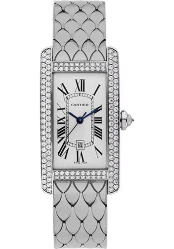 Cartier Tank Americaine Medium Model Watch - 41.6 x 22.6 mm White Gold Diamond Case - White Gold In Bracelet - WB710011