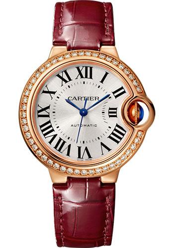 Cartier Ballon Bleu de Cartier Watch - 33 mm Pink Gold Case - Diamond Bezel - Burgundy Alligator Strap - WJBB0033