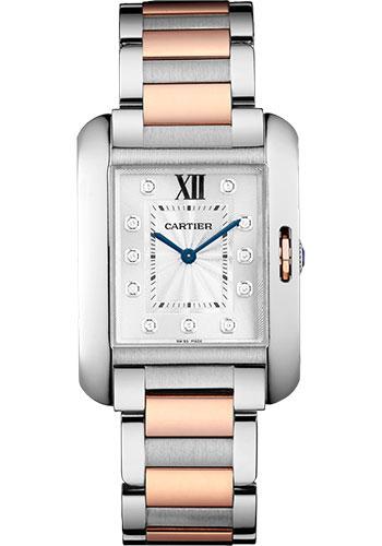 Cartier Tank Anglaise Watch - Medium Steel Case - Silvered Diamond Dial - Pink Gold And Steel Bracelet - WT100032